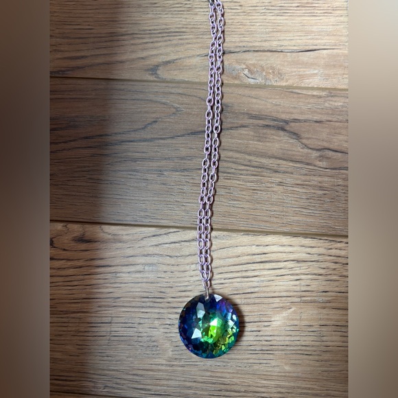 Lilac chain necklace with large multicolor crystal pendant - Picture 1 of 7